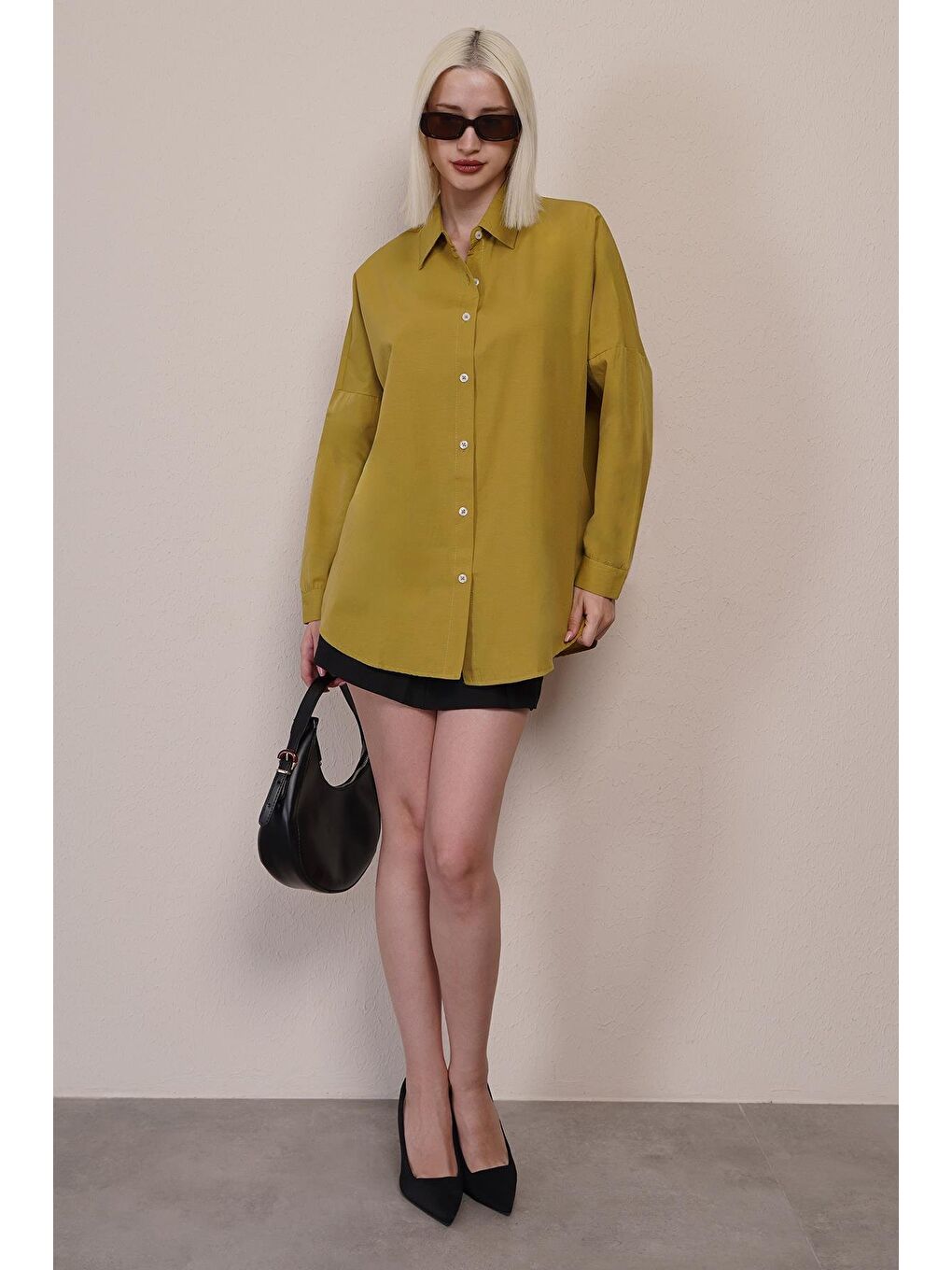 Sarı Hardal Oversize Gömlek Mg1369-11