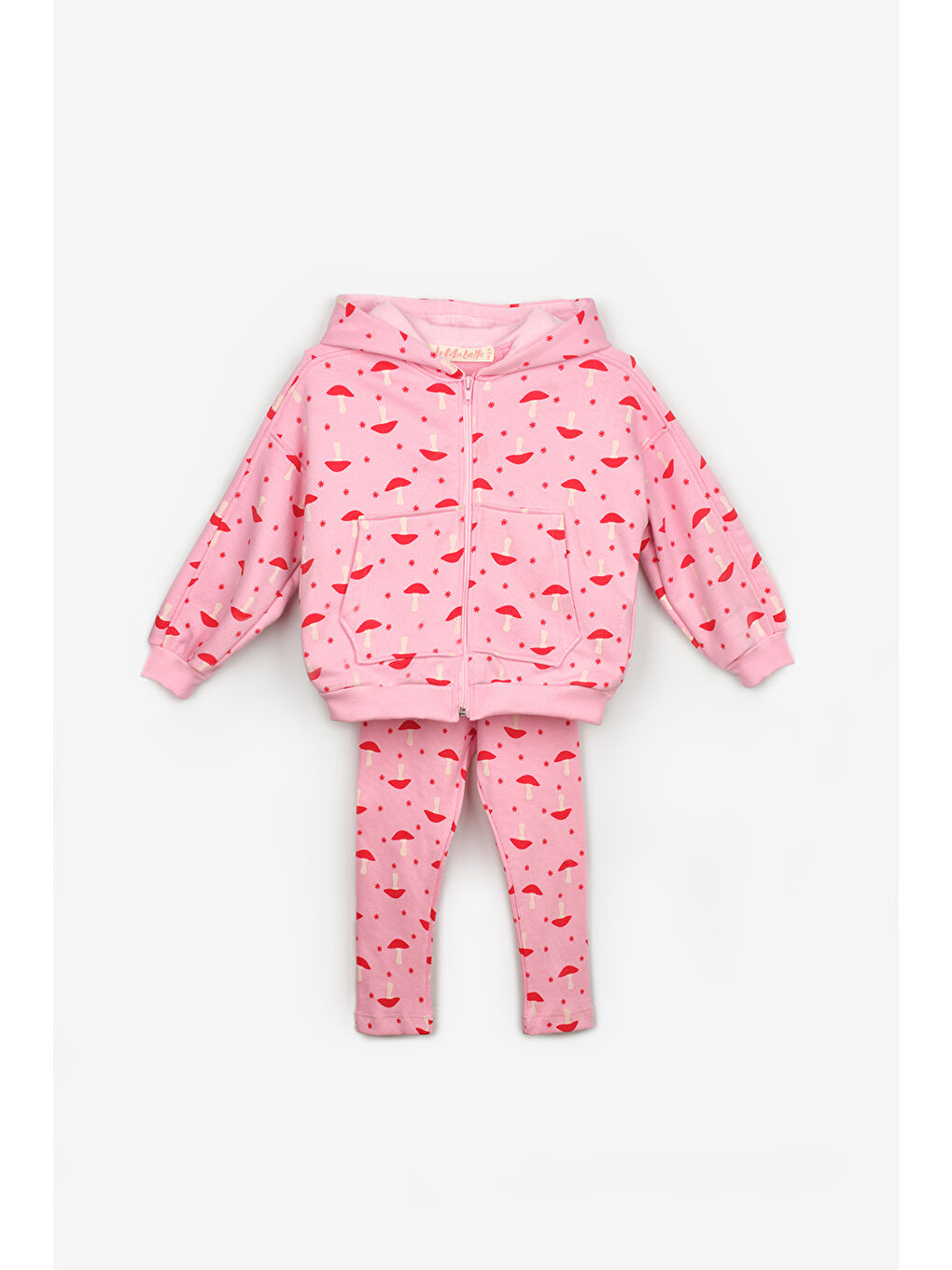 Pembe Desenli Kapüşonlu Kız Çocuk Eşofman Takımı - Nell-4