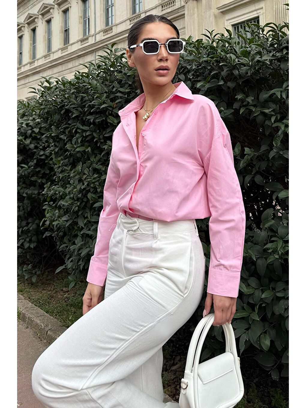 Pembe Basic Kadın Gömlek Mg2355-1