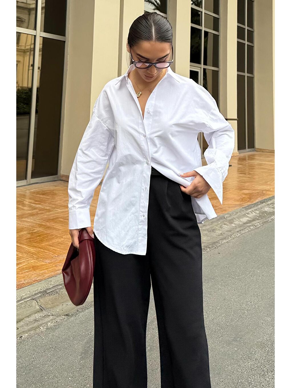 Beyaz Basic Kadın Gömlek Mg2355-2