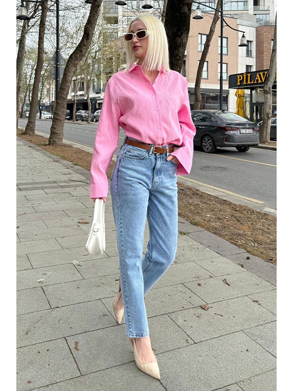 Pembe Kırışık Desen Kadın Gömlek Mg2313-2