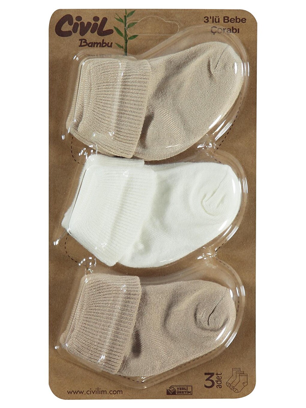 Beyaz Baby Ekru-kahve Asetat 0-24 Ay Çorap Setleri - Standart
