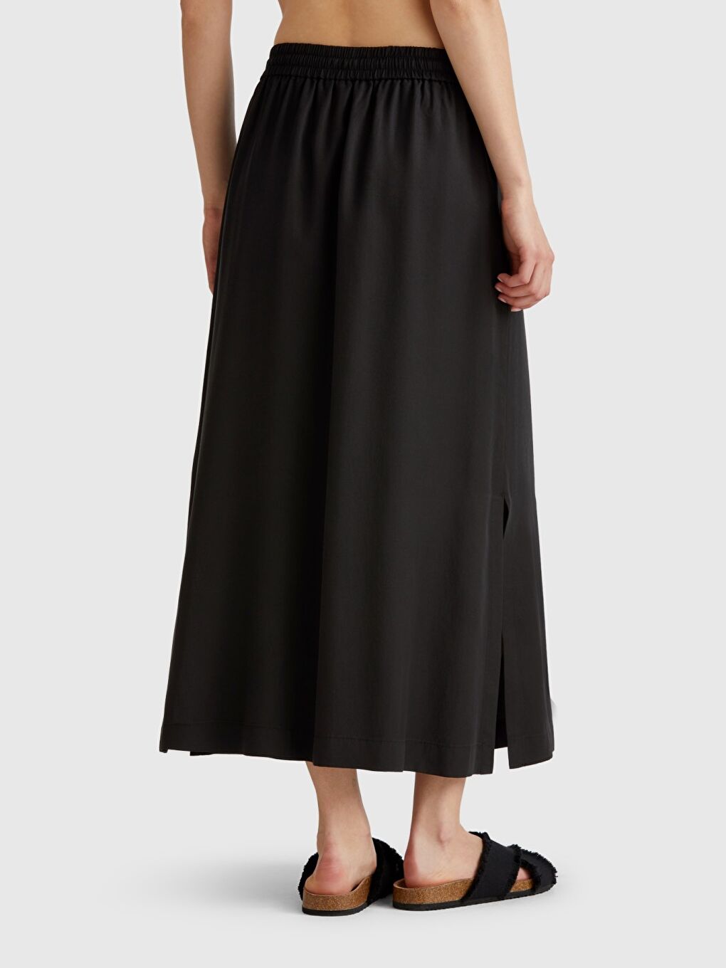 Kadın Siyah %100 Liyosel Beli Lastikli Cepli Uzun Etek-1