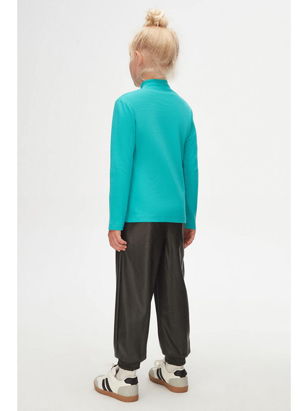 Açık Turkuaz Kız Çocuk Yarım Balıkçı Uzun Kol Tişört-3