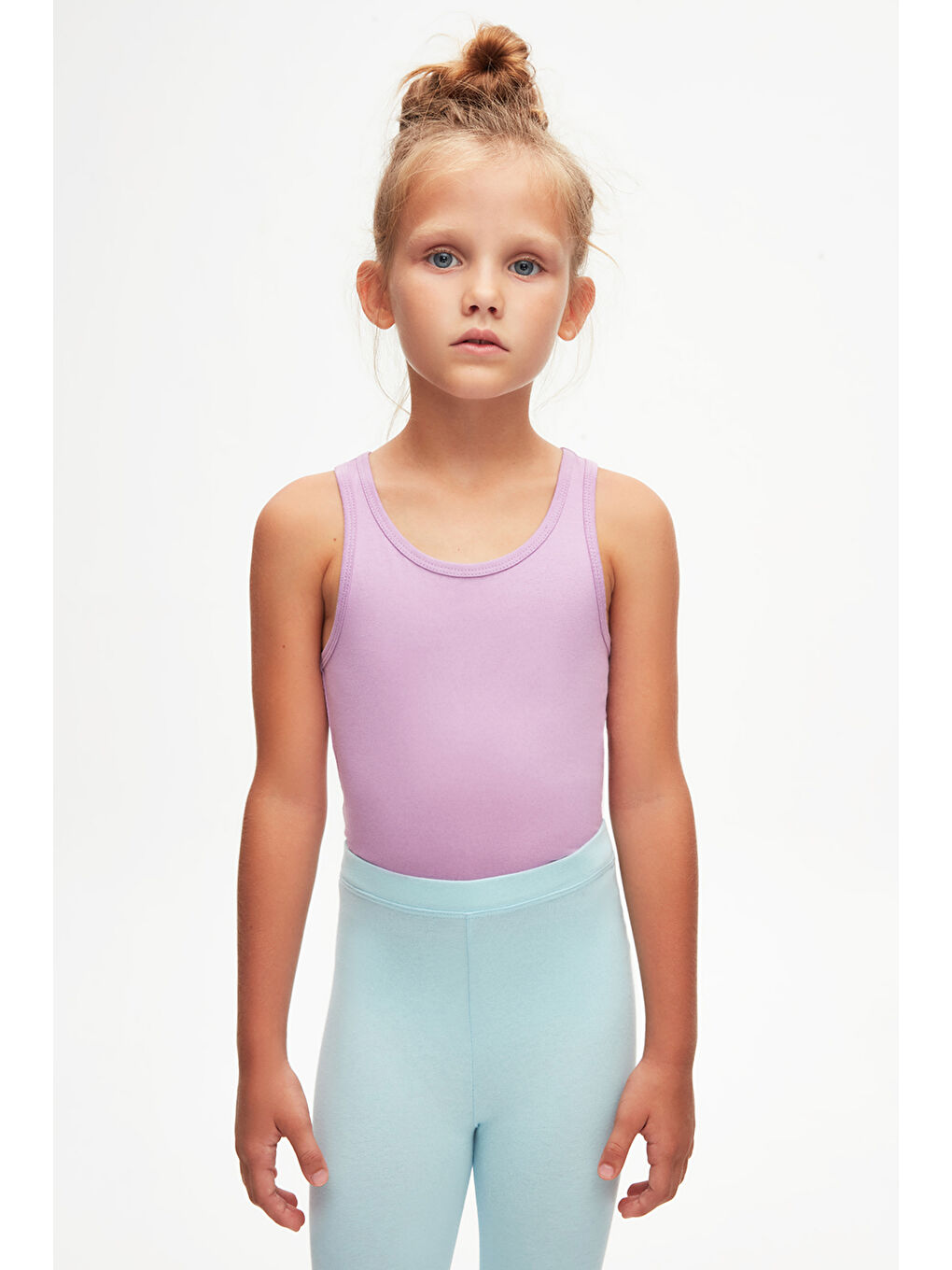 Uçuk Turkuaz Kız Çocuk Düz Basıc Diz Altı Kapri-2