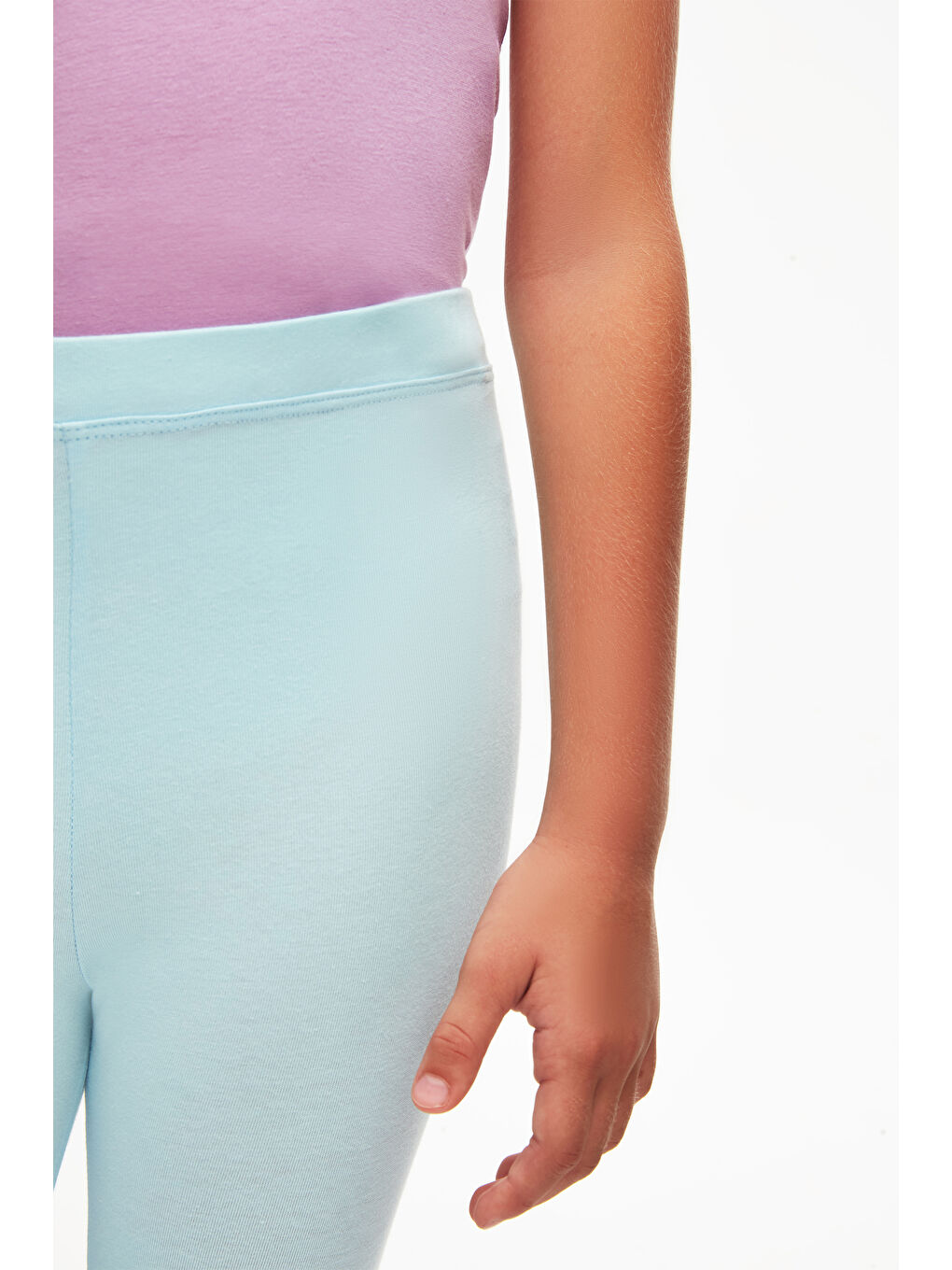 Uçuk Turkuaz Kız Çocuk Düz Basıc Diz Altı Kapri-3