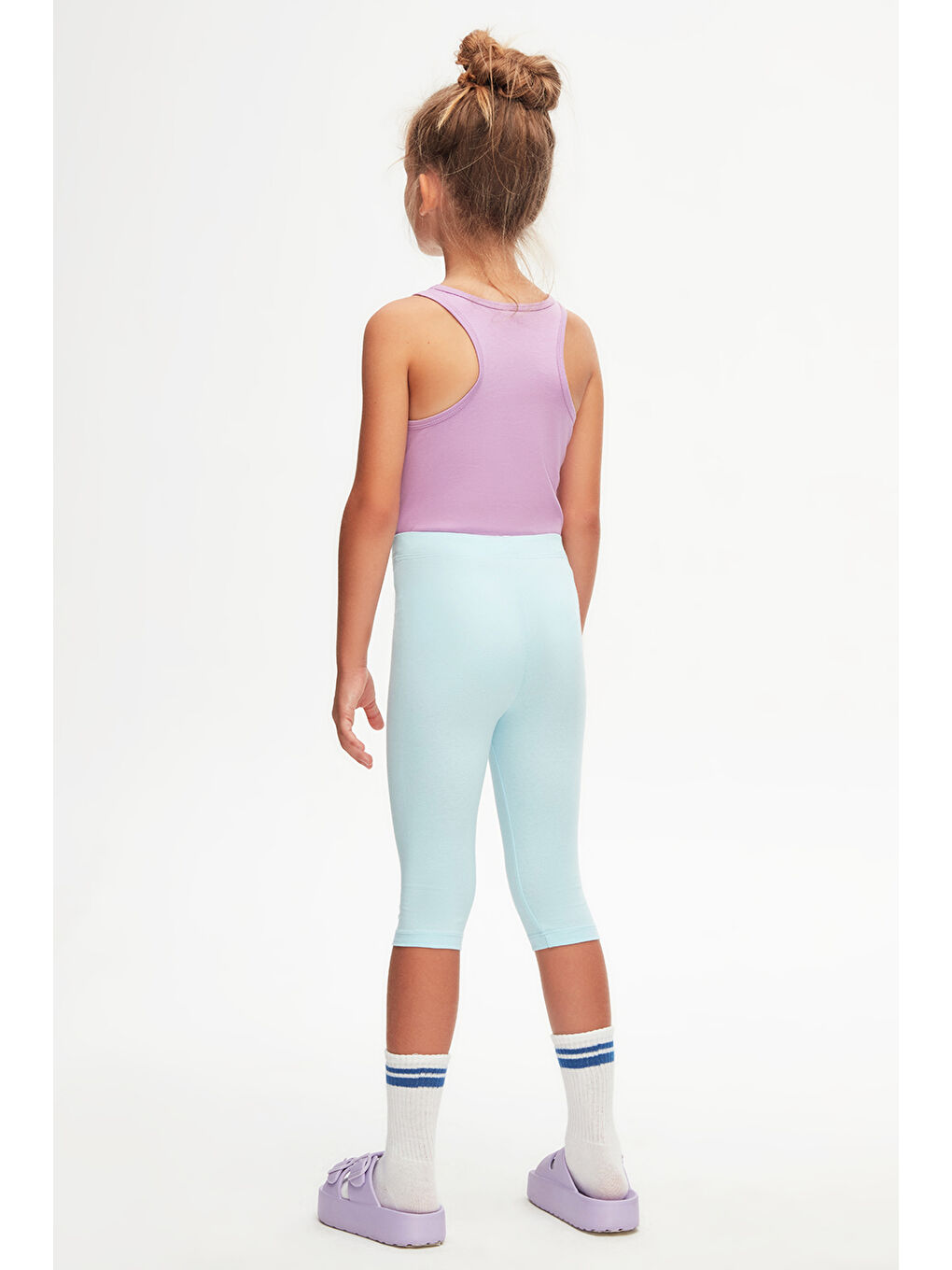 Uçuk Turkuaz Kız Çocuk Düz Basıc Diz Altı Kapri-4