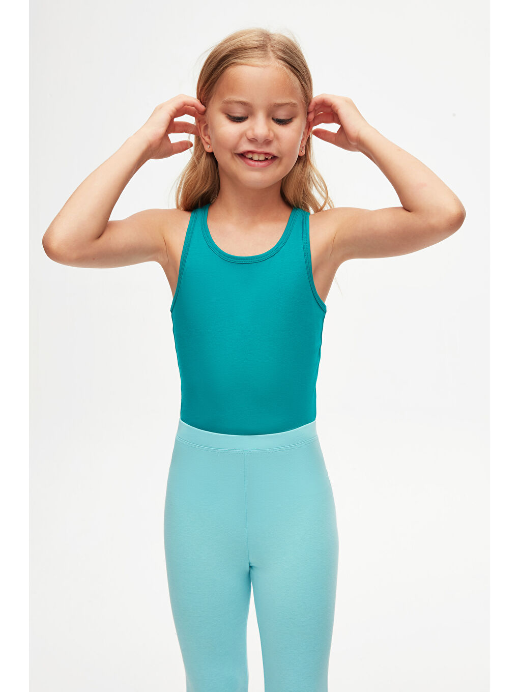 Turkuaz Cam Göbeği Kız Çocuk Düz Basıc Diz Altı Kapri-2