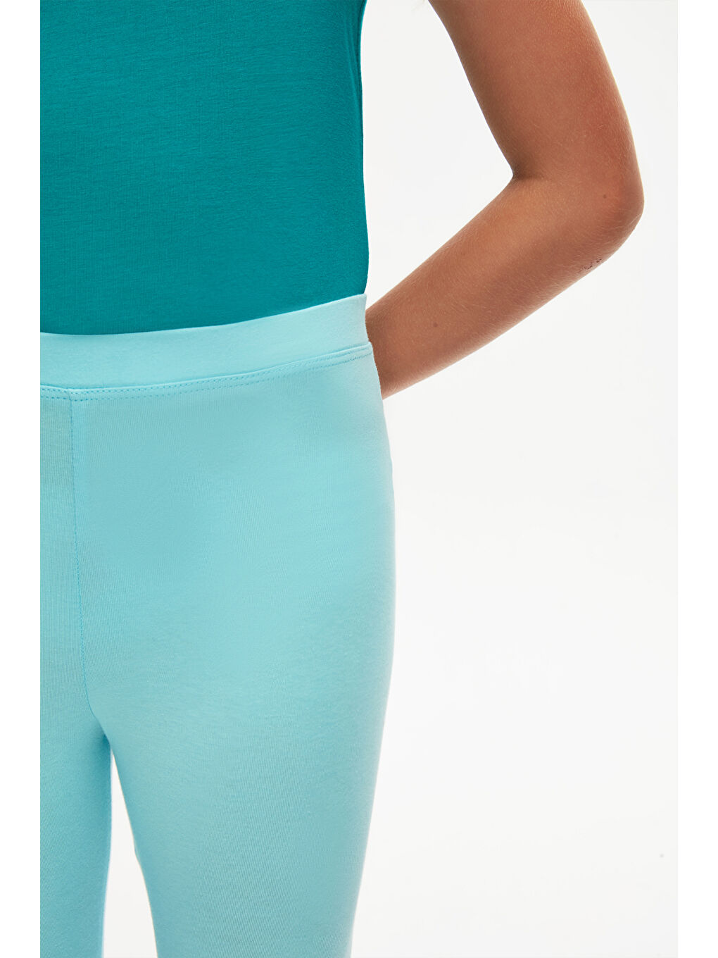 Turkuaz Cam Göbeği Kız Çocuk Düz Basıc Diz Altı Kapri-3