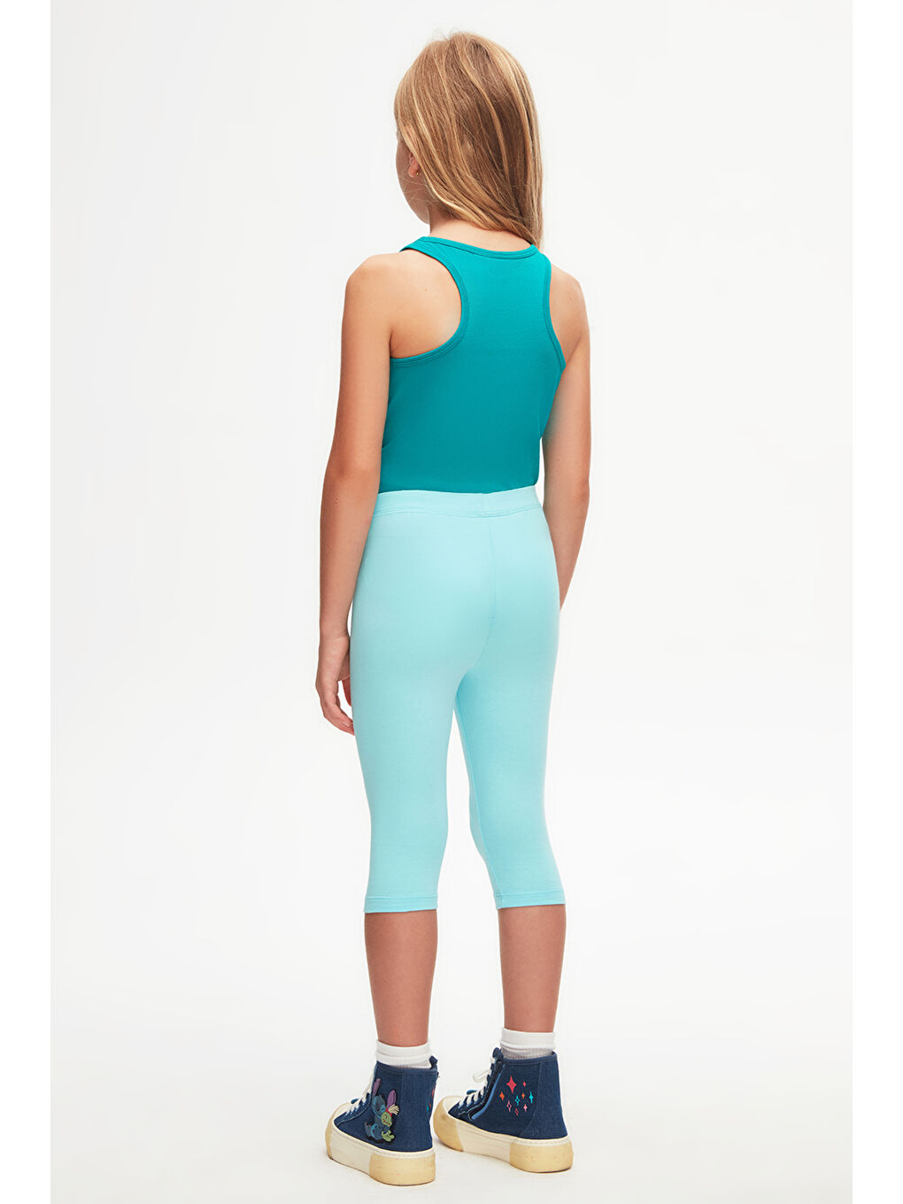 Turkuaz Cam Göbeği Kız Çocuk Düz Basıc Diz Altı Kapri-4