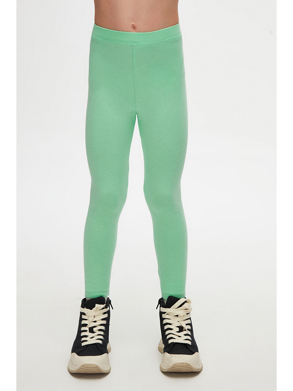 Pastel Yeşil Kız Çocuk Tam Boy Düz Basıc Tayt-2