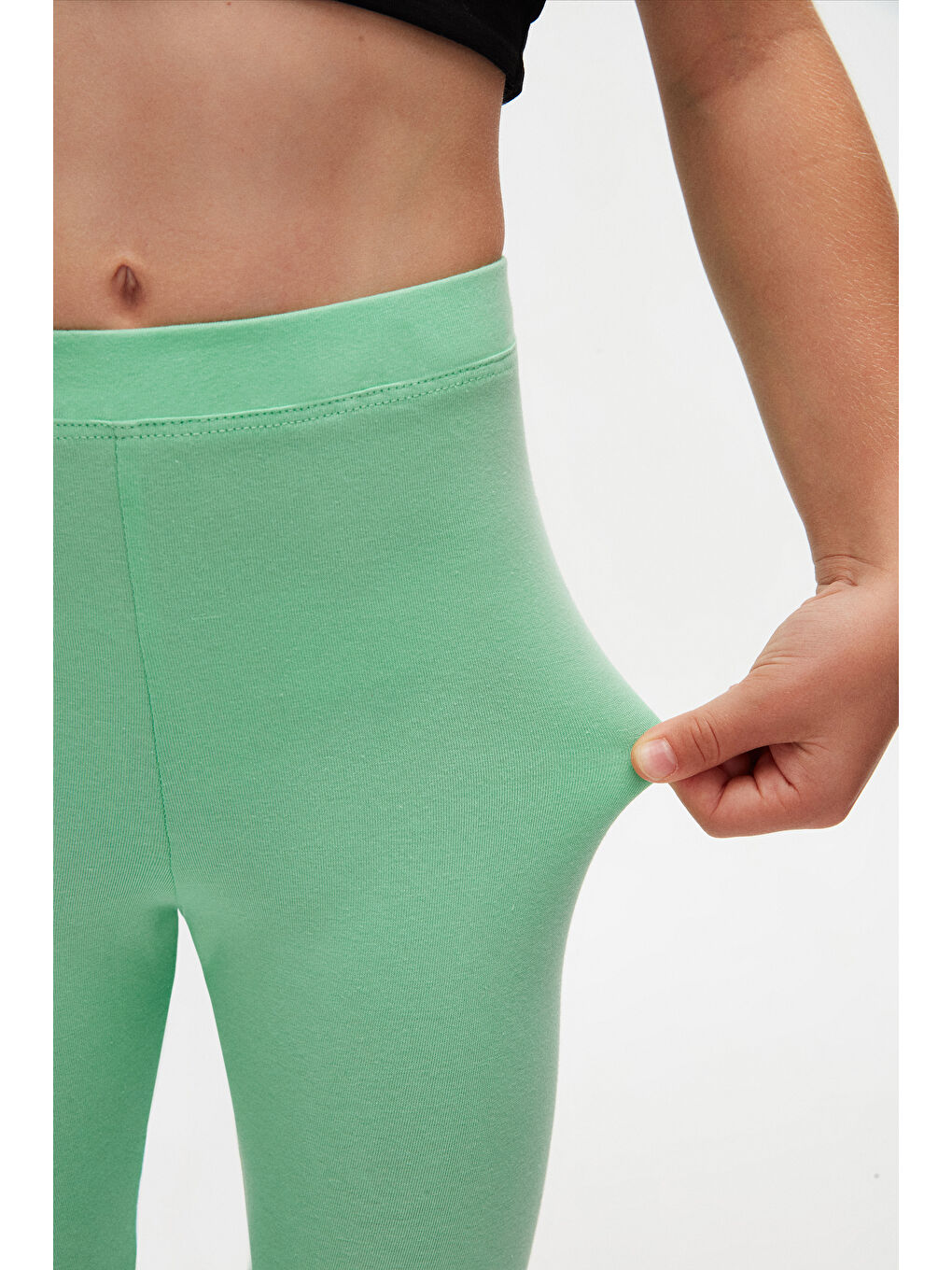 Pastel Yeşil Kız Çocuk Tam Boy Düz Basıc Tayt-3