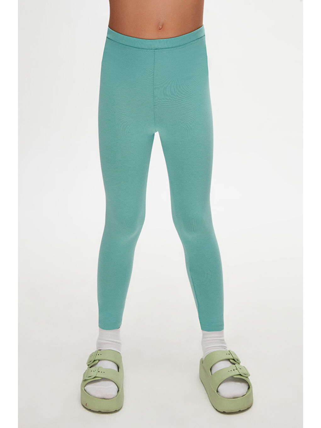 Çağla Yeşil Kız Çocuk Tam Boy Düz Basıc Tayt-2