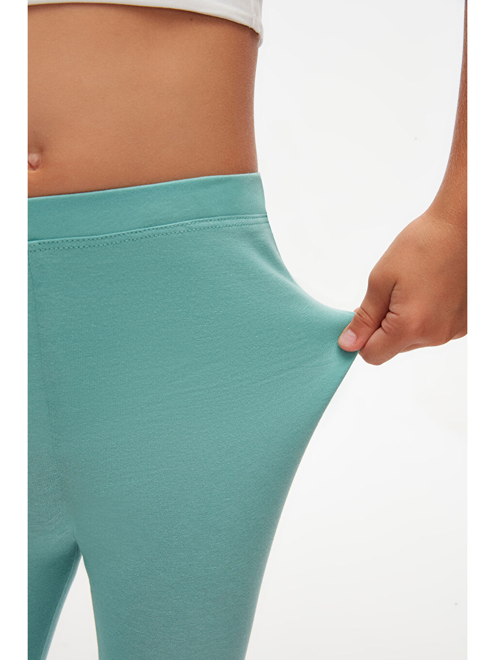 Çağla Yeşil Kız Çocuk Tam Boy Düz Basıc Tayt-3