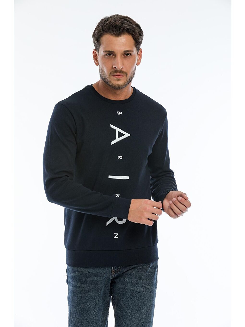 Süperlife Lacivert Erkek Bisiklet Yaka Slim fit Air Baskılı İnce Sweatshirt SPR22sw101 - 4