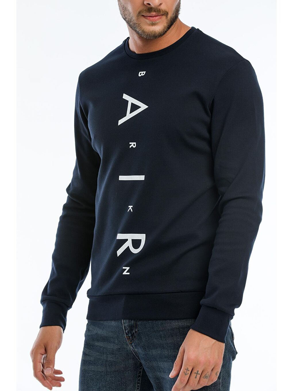 Süperlife Lacivert Erkek Bisiklet Yaka Slim fit Air Baskılı İnce Sweatshirt SPR22sw101 - 3