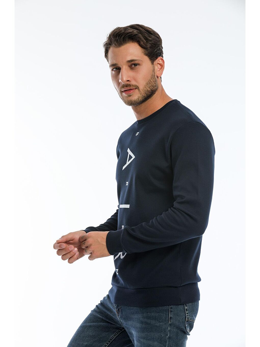 Süperlife Lacivert Erkek Bisiklet Yaka Slim fit Air Baskılı İnce Sweatshirt SPR22sw101 - 1