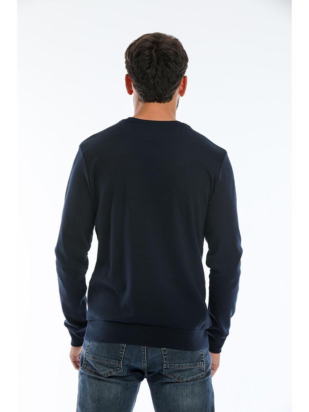 Süperlife Lacivert Erkek Bisiklet Yaka Slim fit Air Baskılı İnce Sweatshirt SPR22sw101