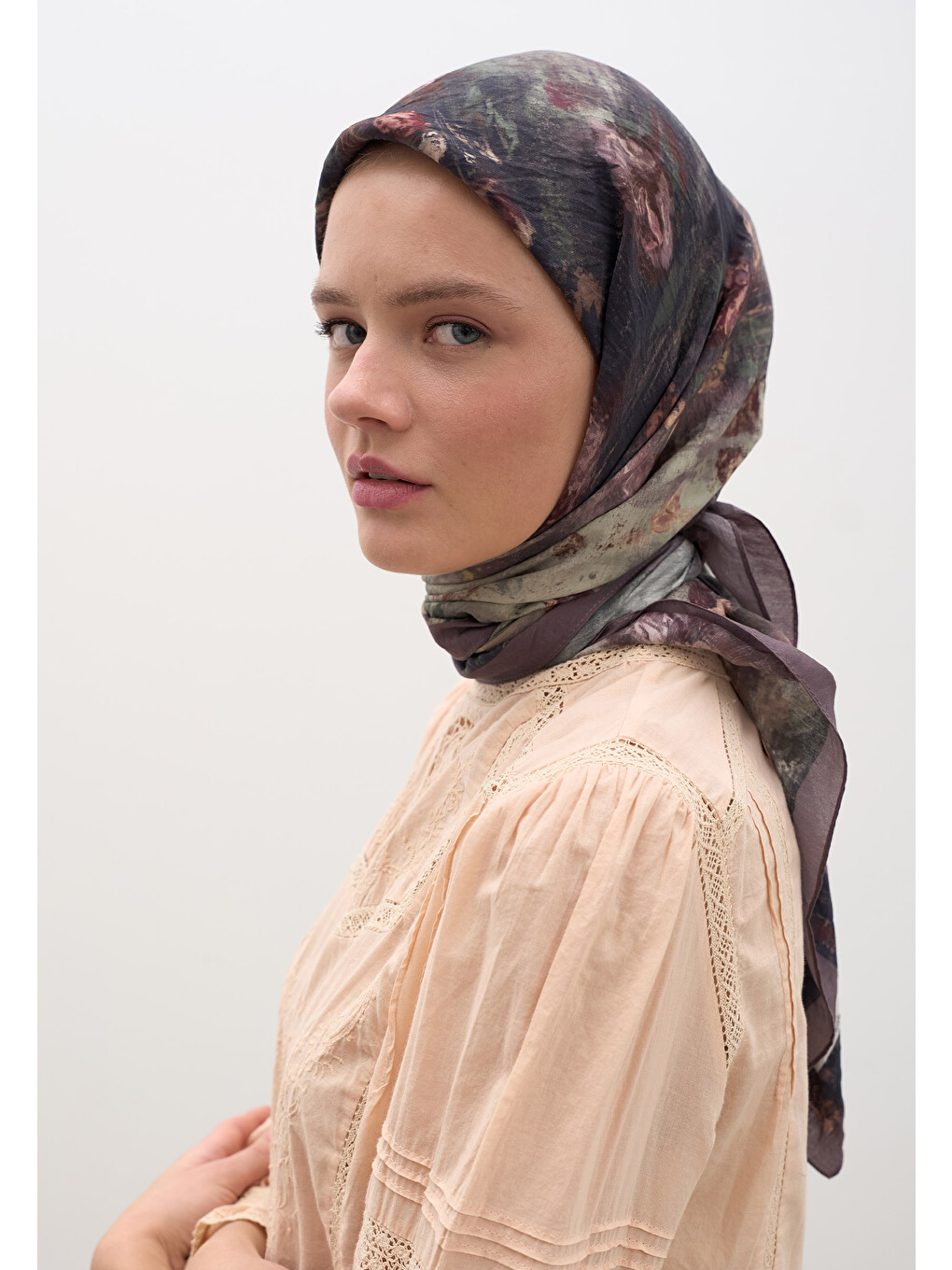 Lila Evelyne Desen Pamuklu Viskon Eşarp Leylak-4