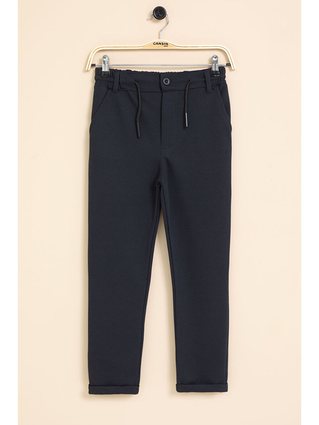 Lacivert Erkek Çocuk Duble Paça Beli Lastikli Basic Kumaş Pantolon 21421