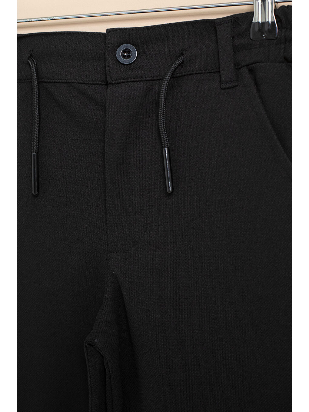 Siyah Erkek Çocuk Duble Paça Beli Lastikli Basic Kumaş Pantolon 21420-1