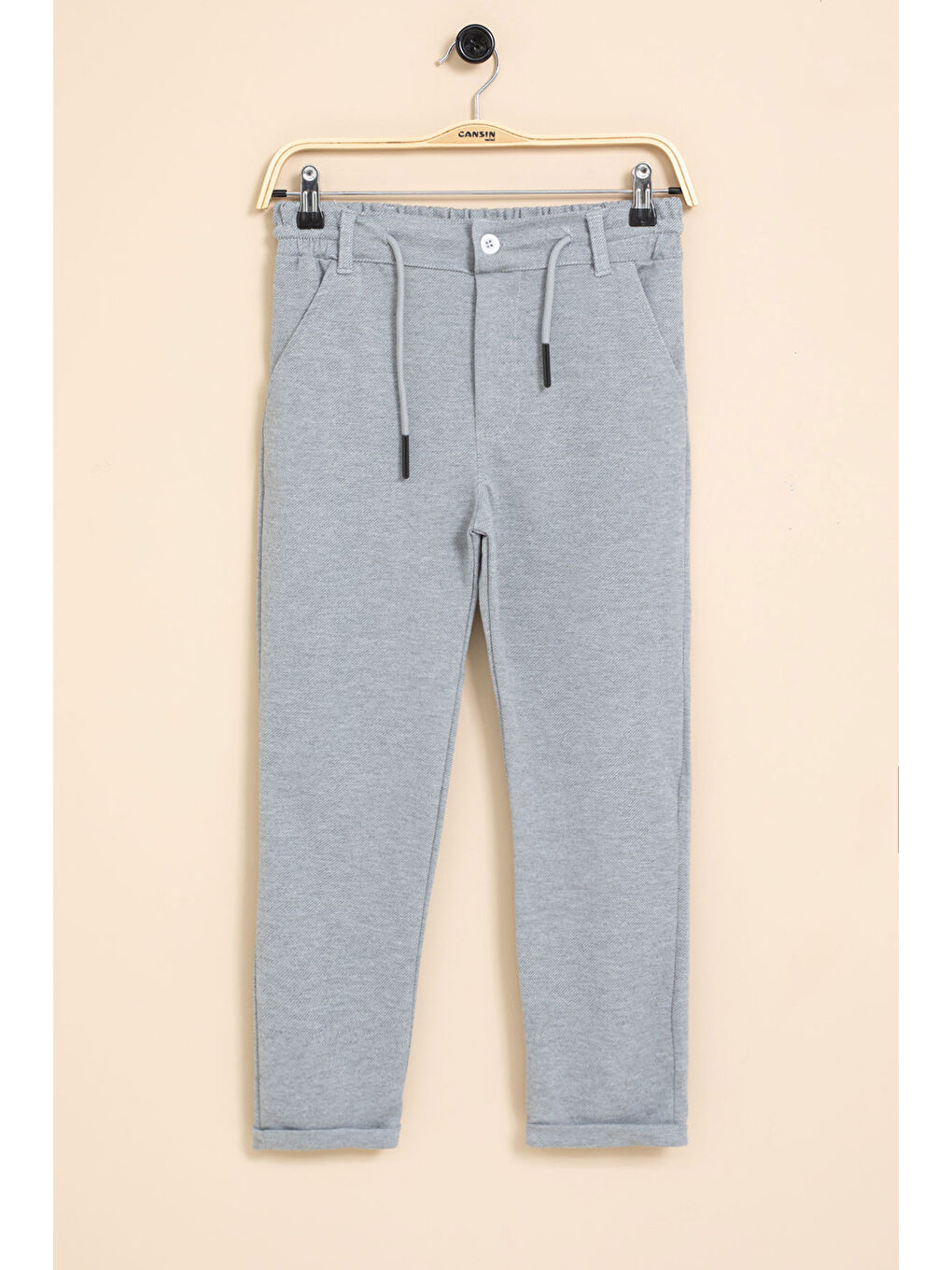 Gri Erkek Çocuk Duble Paça Beli Lastikli Basic Kumaş Pantolon 21419