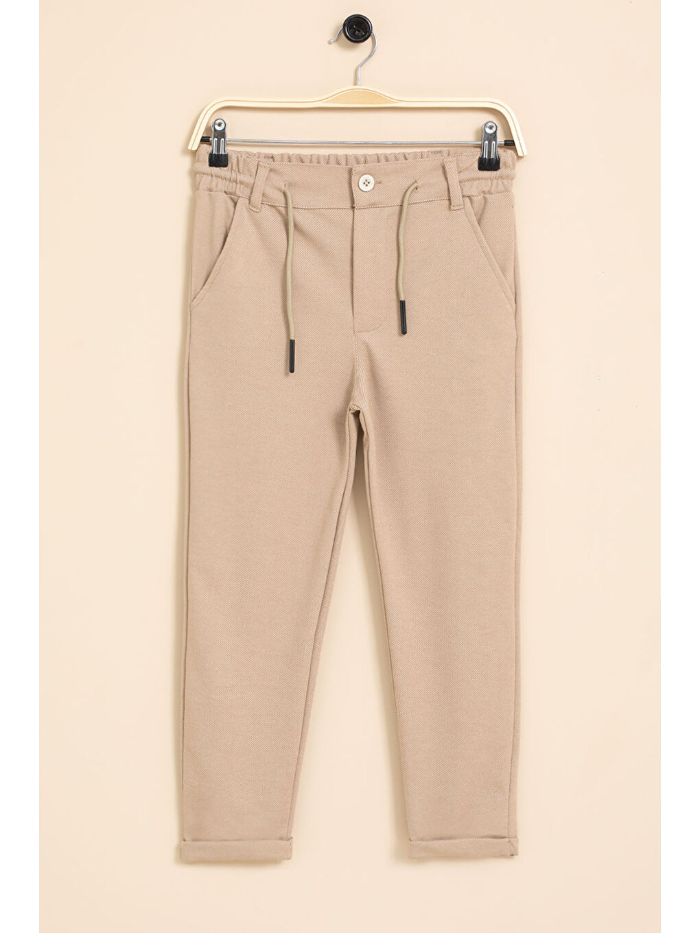 Kahverengi Kahve Erkek Çocuk Duble Paça Beli Lastikli Basic Kumaş Pantolon 21423