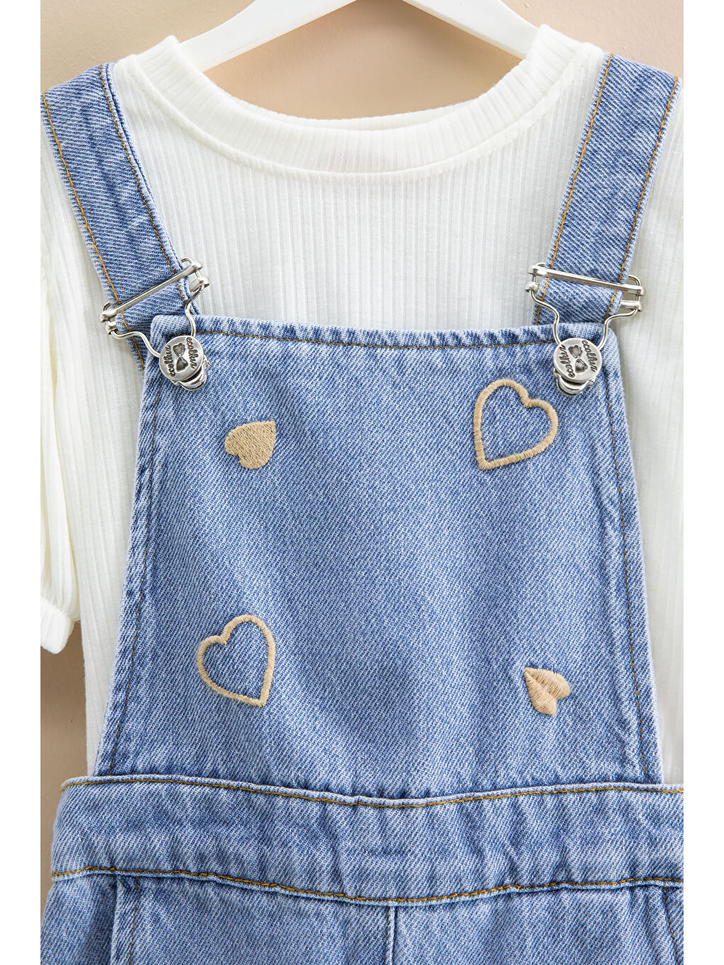 Mavi Kalp Nakışlı Şortlu Salopetli Kız Çocuk Badili 2li Takım 21018-4