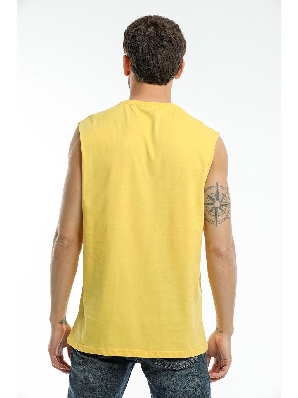 Sarı Erkek Bisiklet Yaka Oversize Fit Air Baskılı  Kolsuz Tişört SPR21Y05