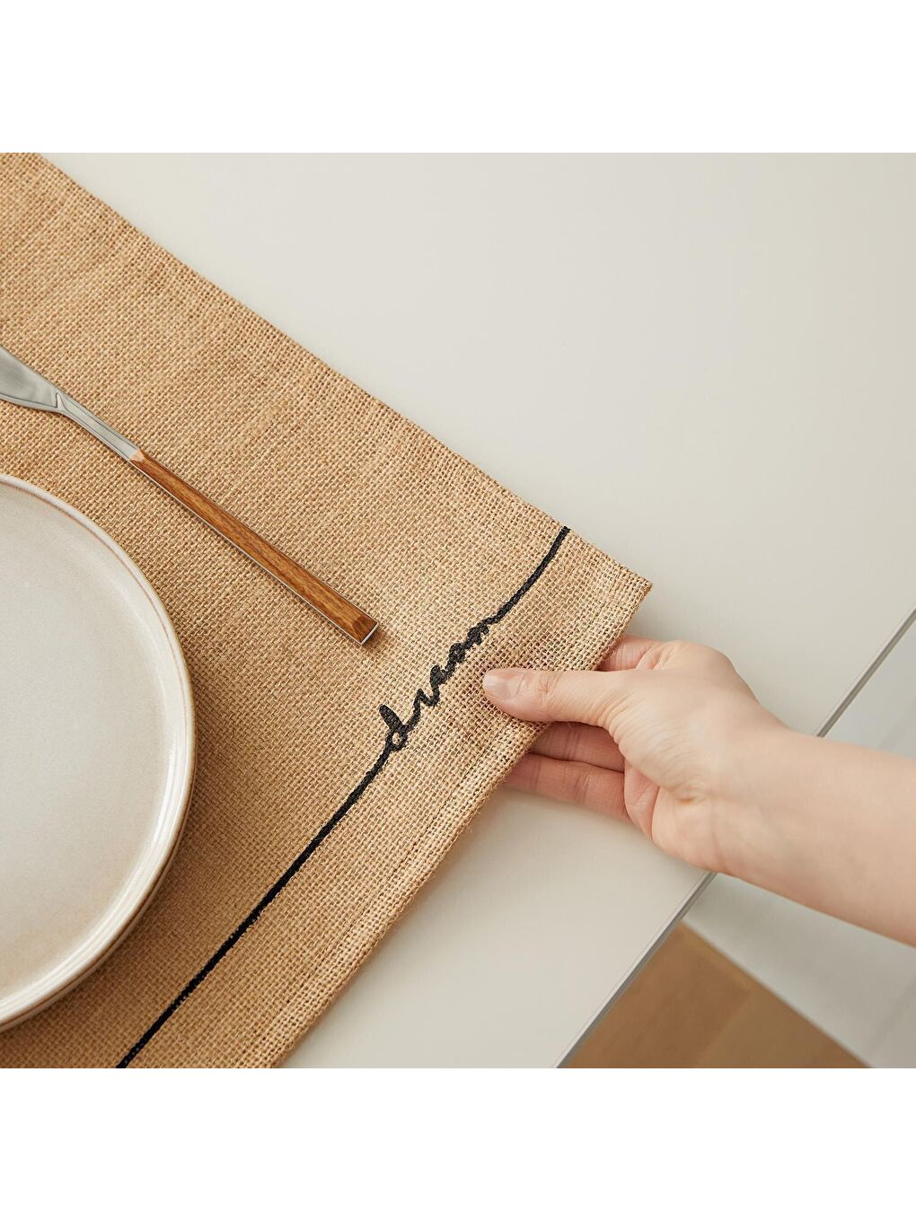 Bej 6'lı Jüt Amerikan Servis Seti 45 x 35 cm-1