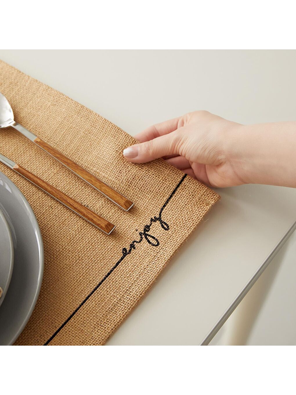 Bej 6'lı Jüt Amerikan Servis Seti 45 x 35 cm-3