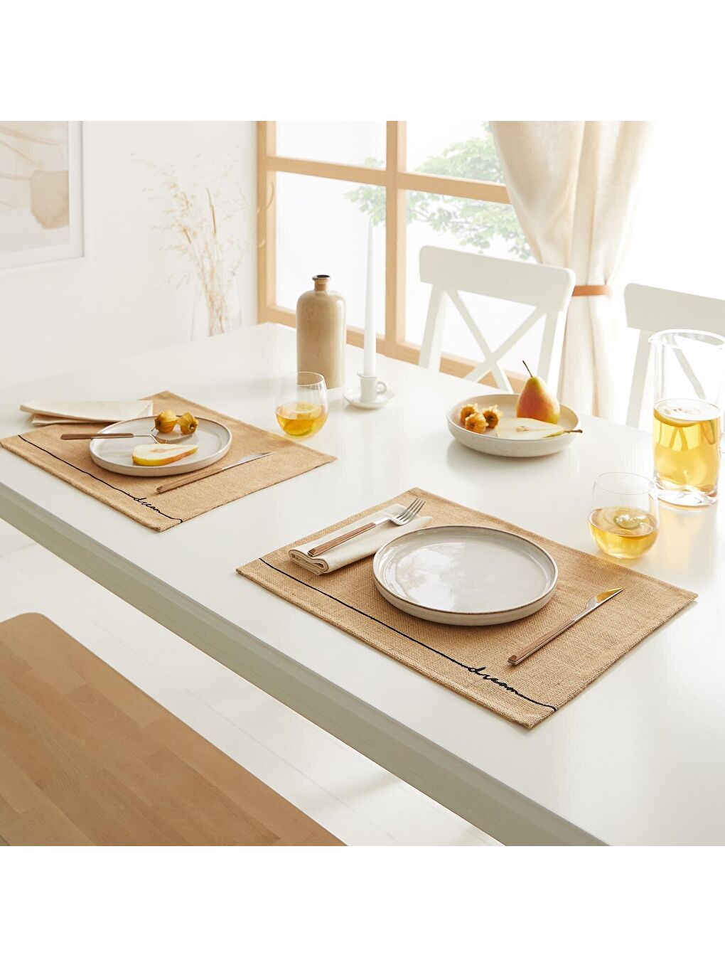 Bej 6'lı Jüt Amerikan Servis Seti 45 x 35 cm-4