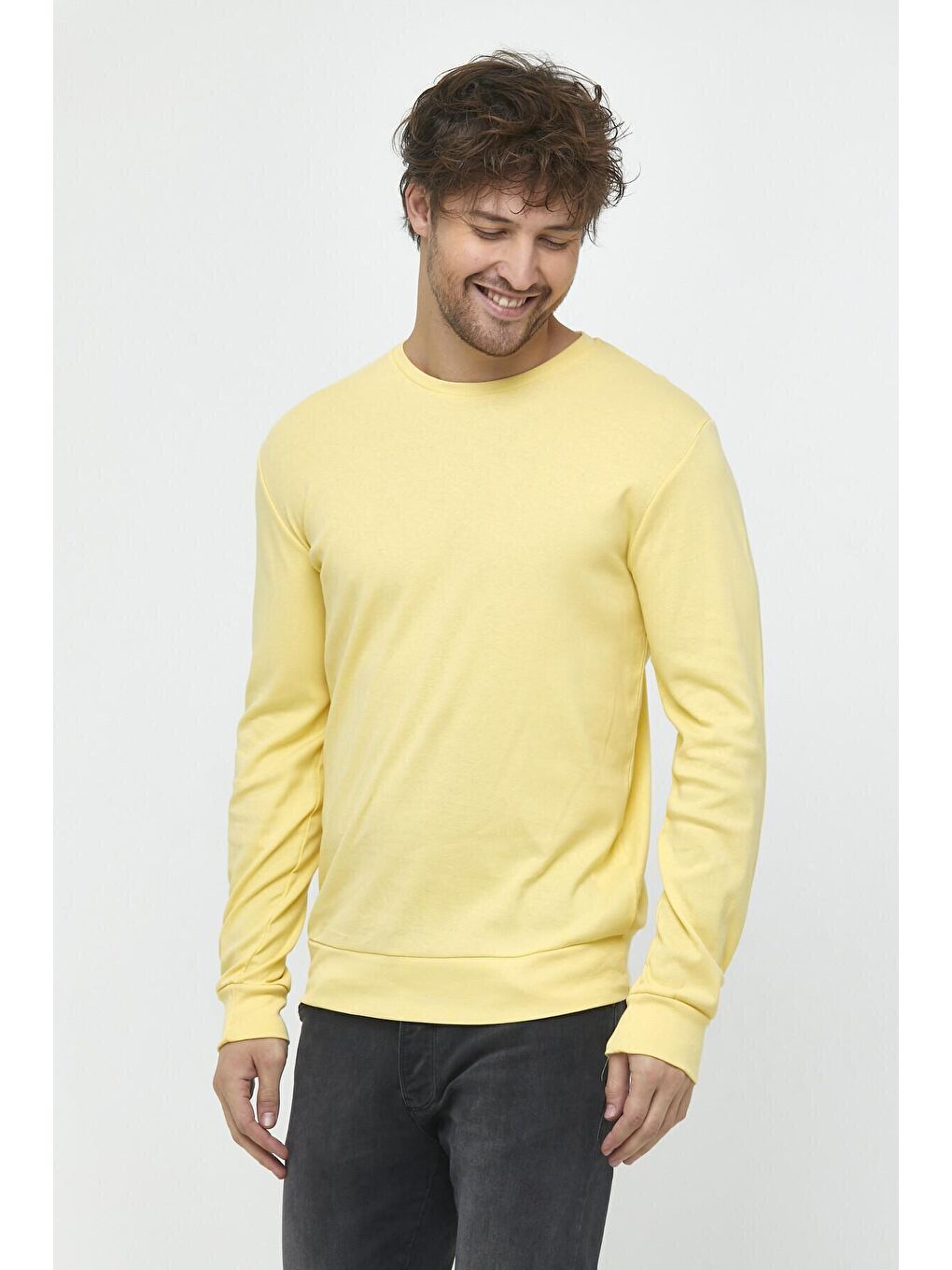 Süperlife Sarı Erkek Bisiklet Yaka Slim Fit İnce Sweatshirt SPR 20K17 - 4