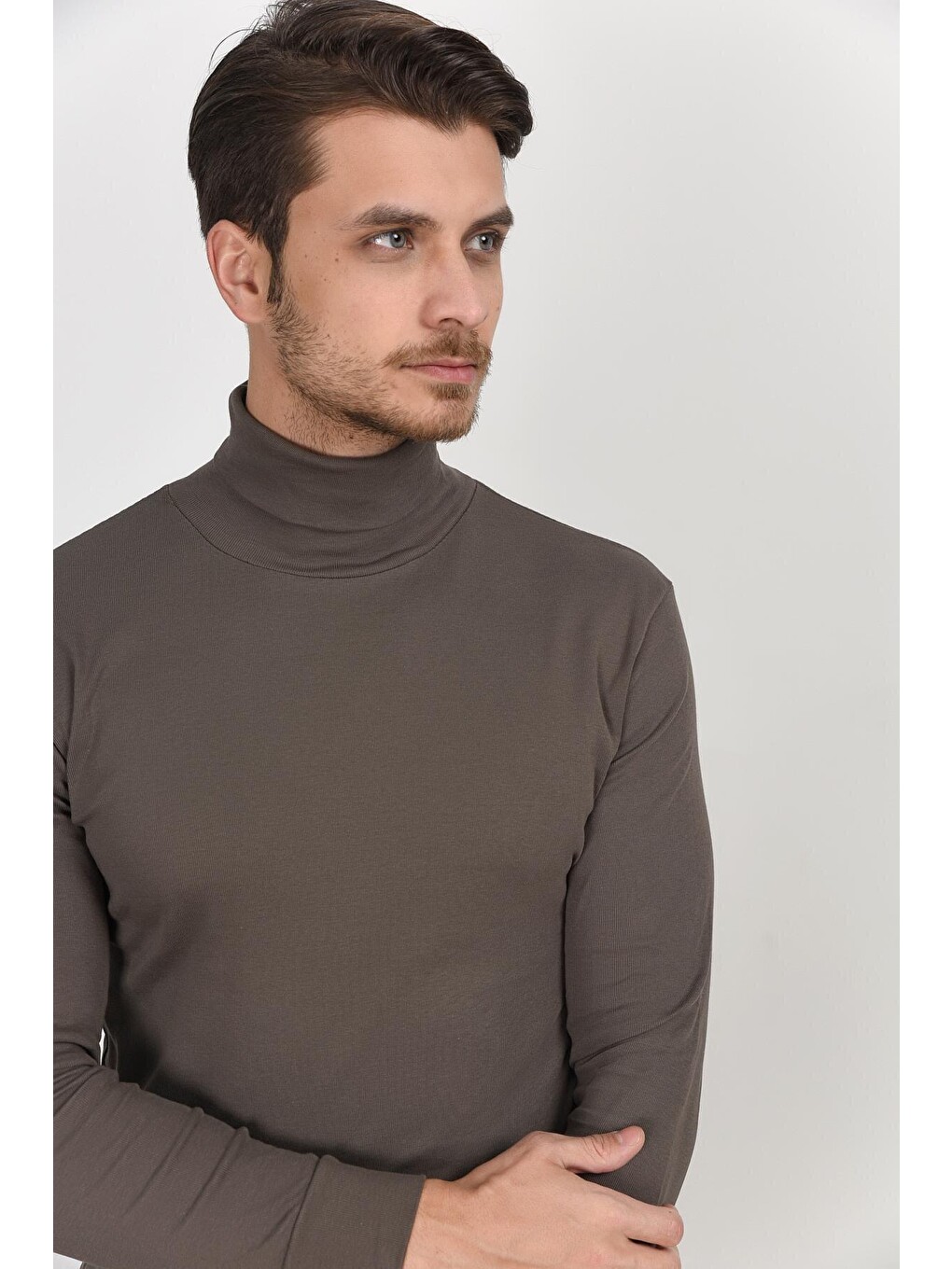 Haki Balıkcı Yaka Uzun Kollu Dar Kalıp İnce Erkek Sweatshirt Spr 2019k21-2