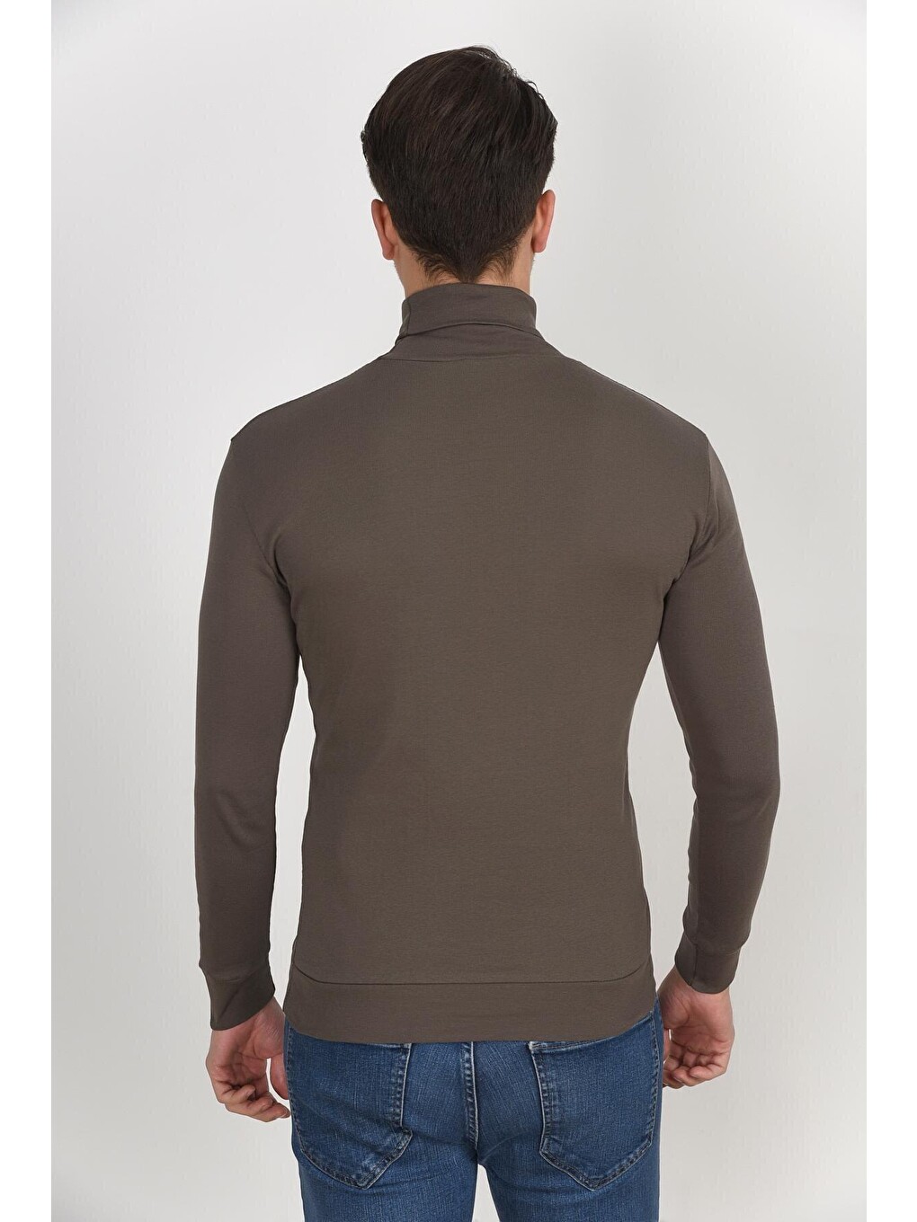 Haki Balıkcı Yaka Uzun Kollu Dar Kalıp İnce Erkek Sweatshirt Spr 2019k21