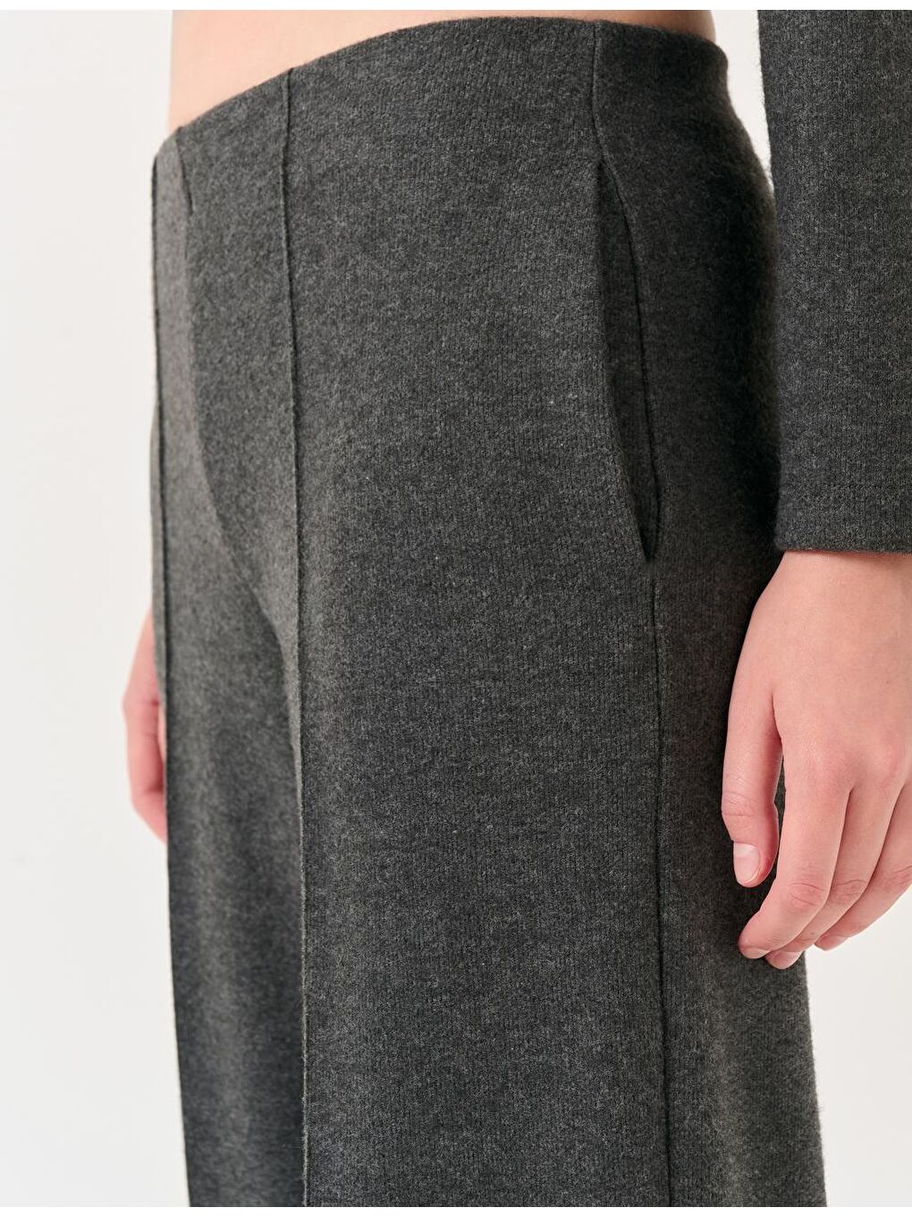 Antrasit Bol Paça Yüksek Bel Rahat Örme Pantolon-1