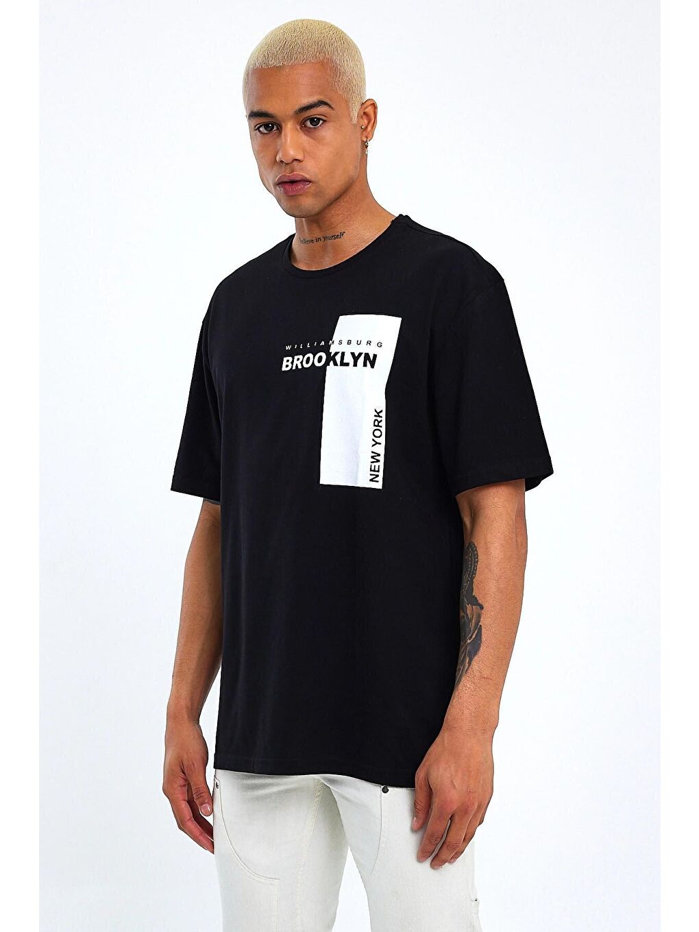 Siyah Erkek Bisiklet Yaka Slim Fit Baskılı Tişort SPR21Y21-4