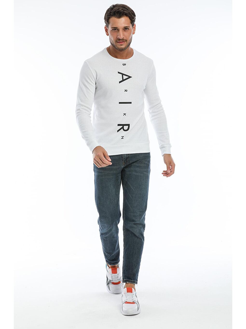 Süperlife Beyaz Erkek Bisiklet Yaka Slim fit Air Baskılı İnce Sweatshirt SPR22sw101 - 3