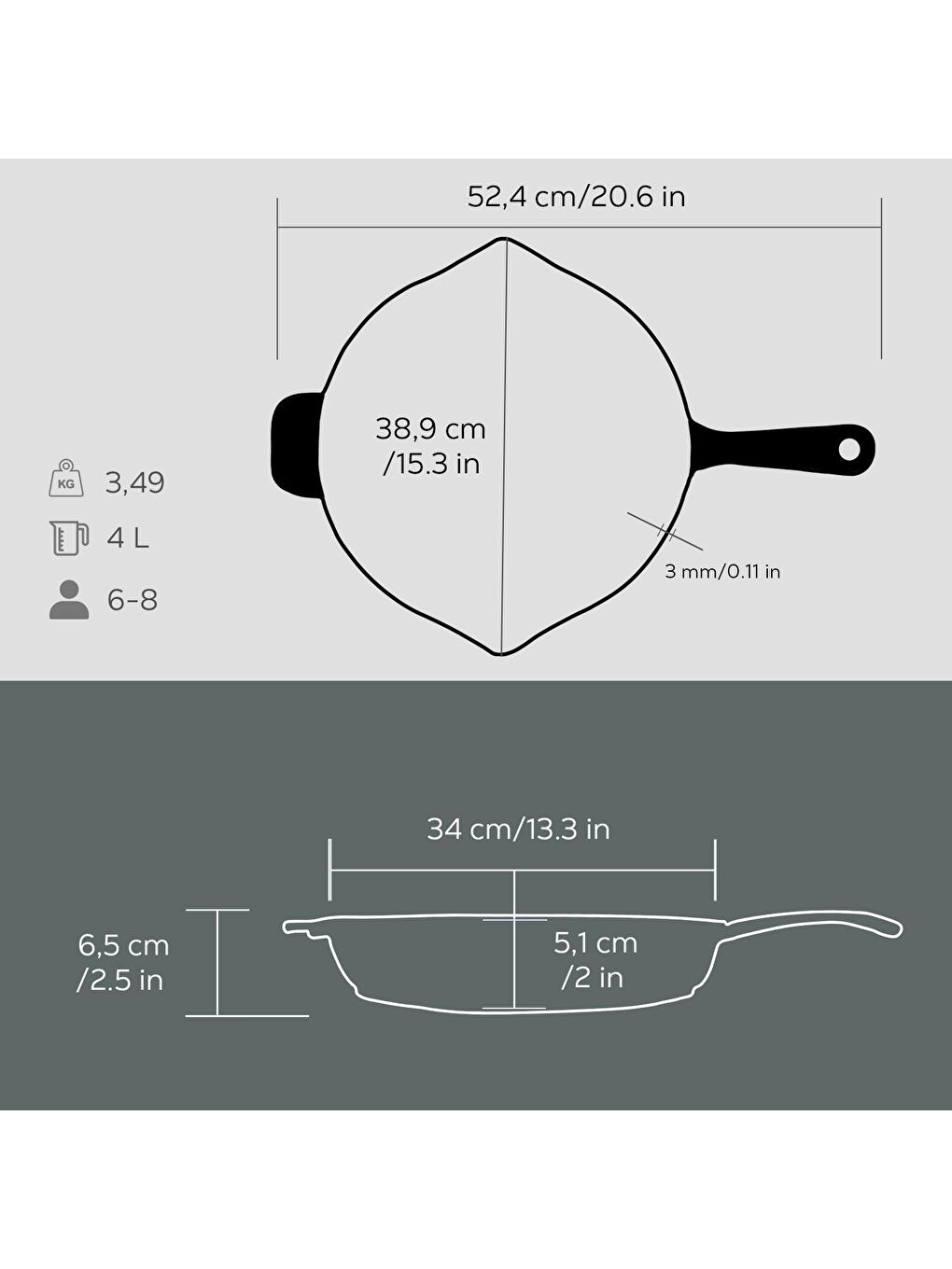 Siyah Yuvarlak Kızartma Tavası Döküm Demir Yekpare Saplı. Çap(Ø)34cm-4