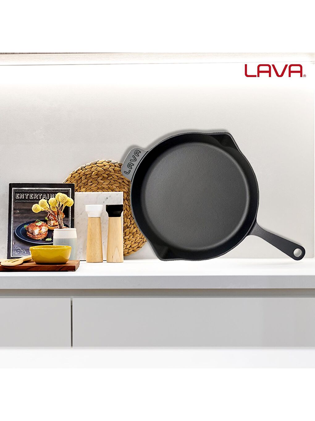 Siyah Yuvarlak Kızartma Tavası Döküm Demir Yekpare Saplı. Çap(Ø)34cm-6