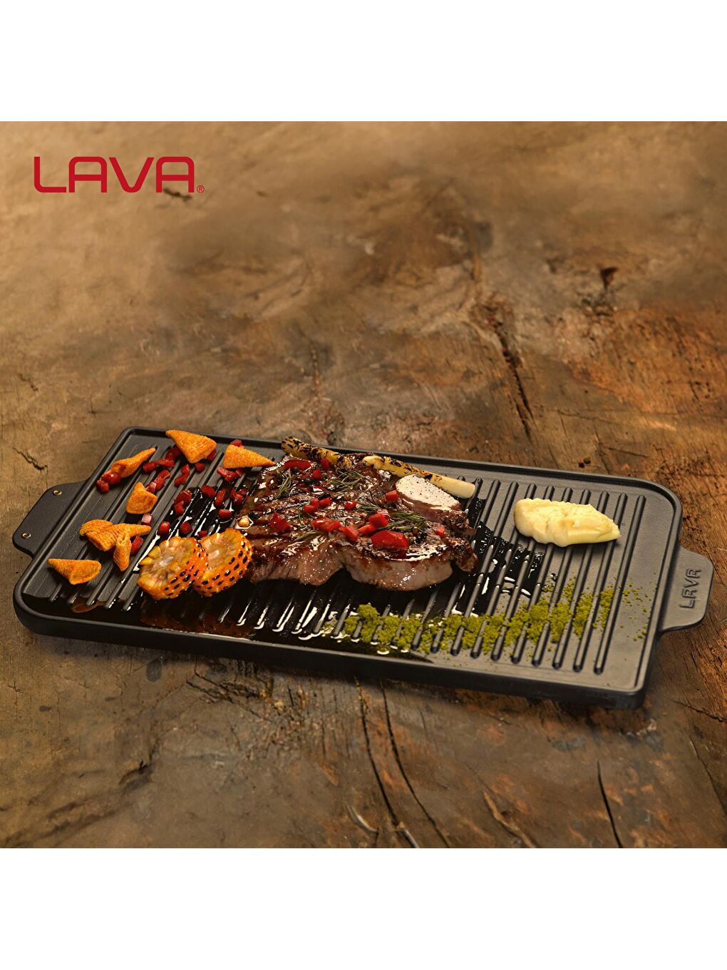 Siyah Dikdörtgen Izgara Çift Yön Hot Plate Döküm Demir Yekpare Çift Kulplu Ölçü 26x47cm.-7