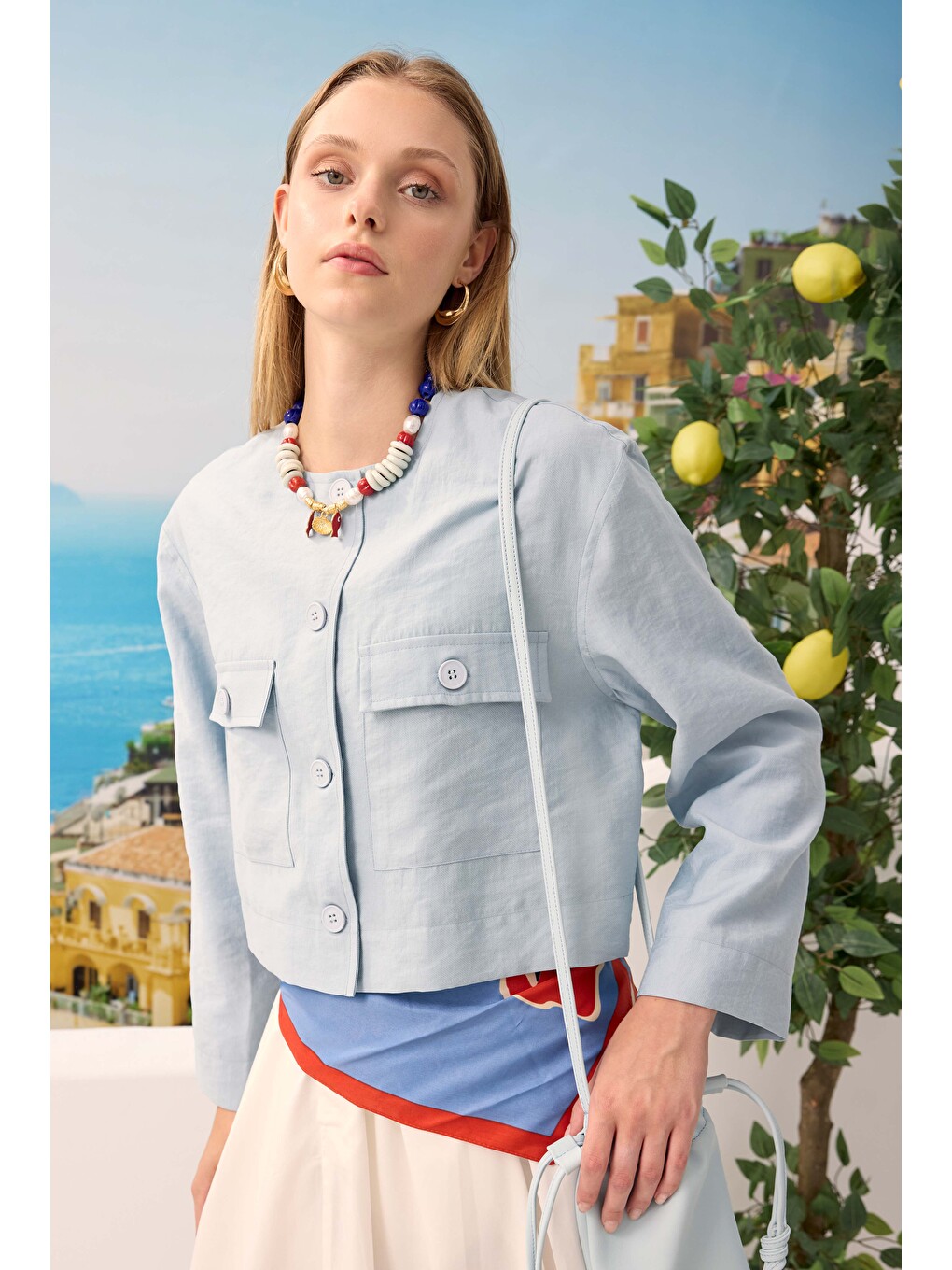 Modal Crop Ceket Bebe Mavi