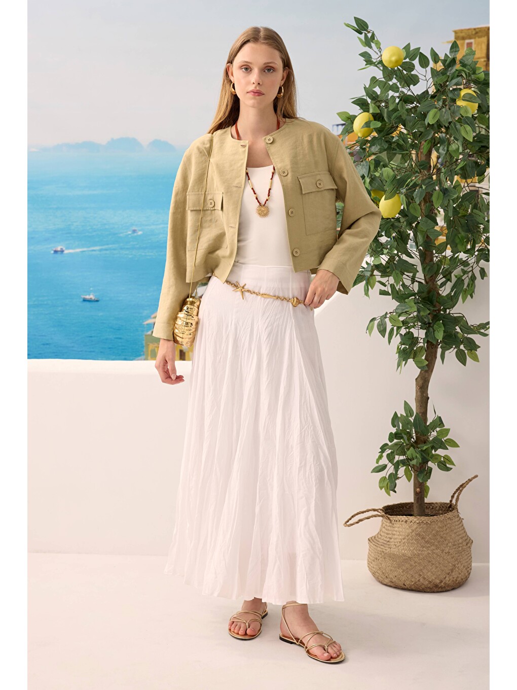 Yeşil Modal Crop Ceket Adaçayı