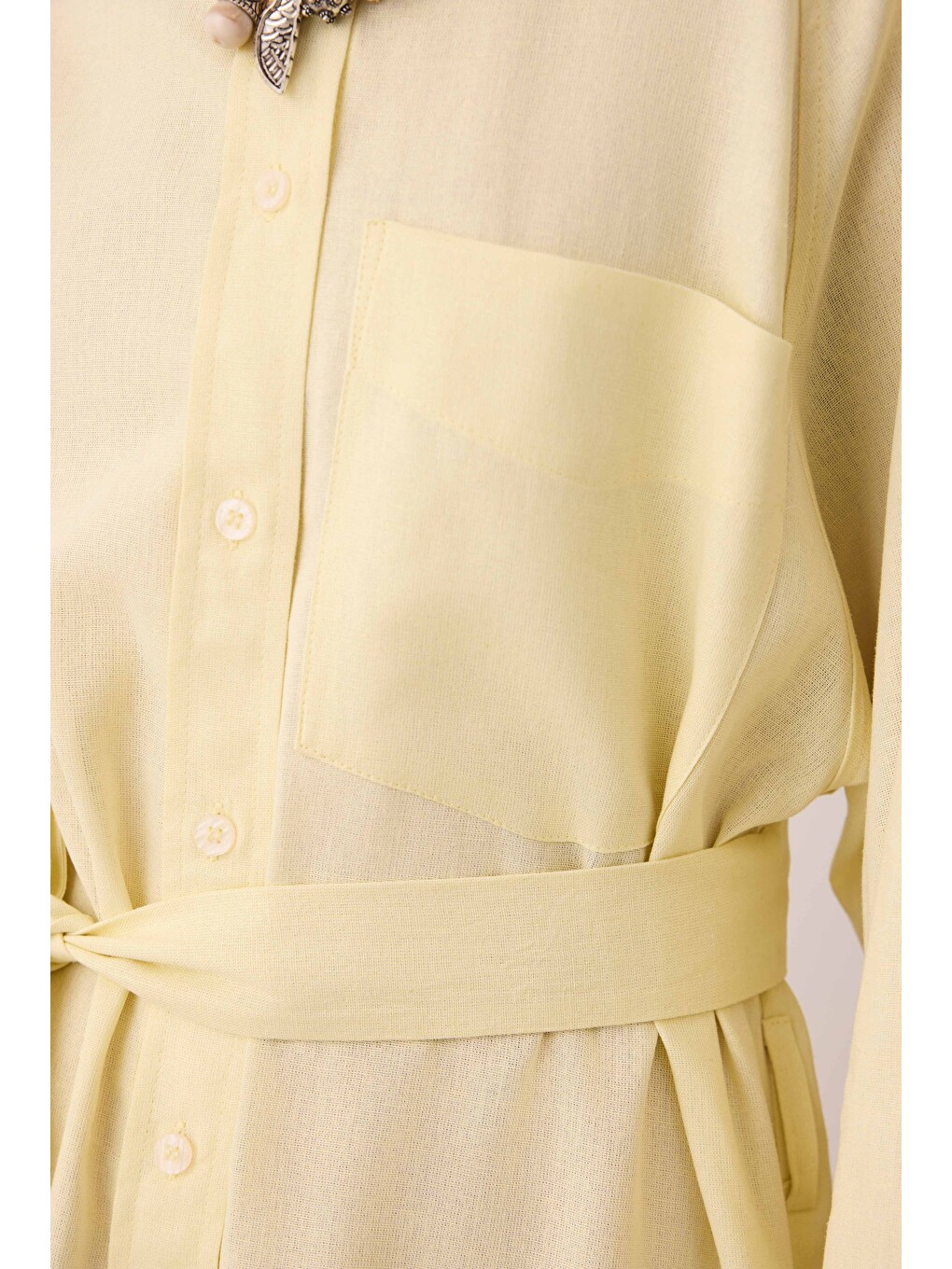Reglan Kol Keten Elbise Soft Sarı-1