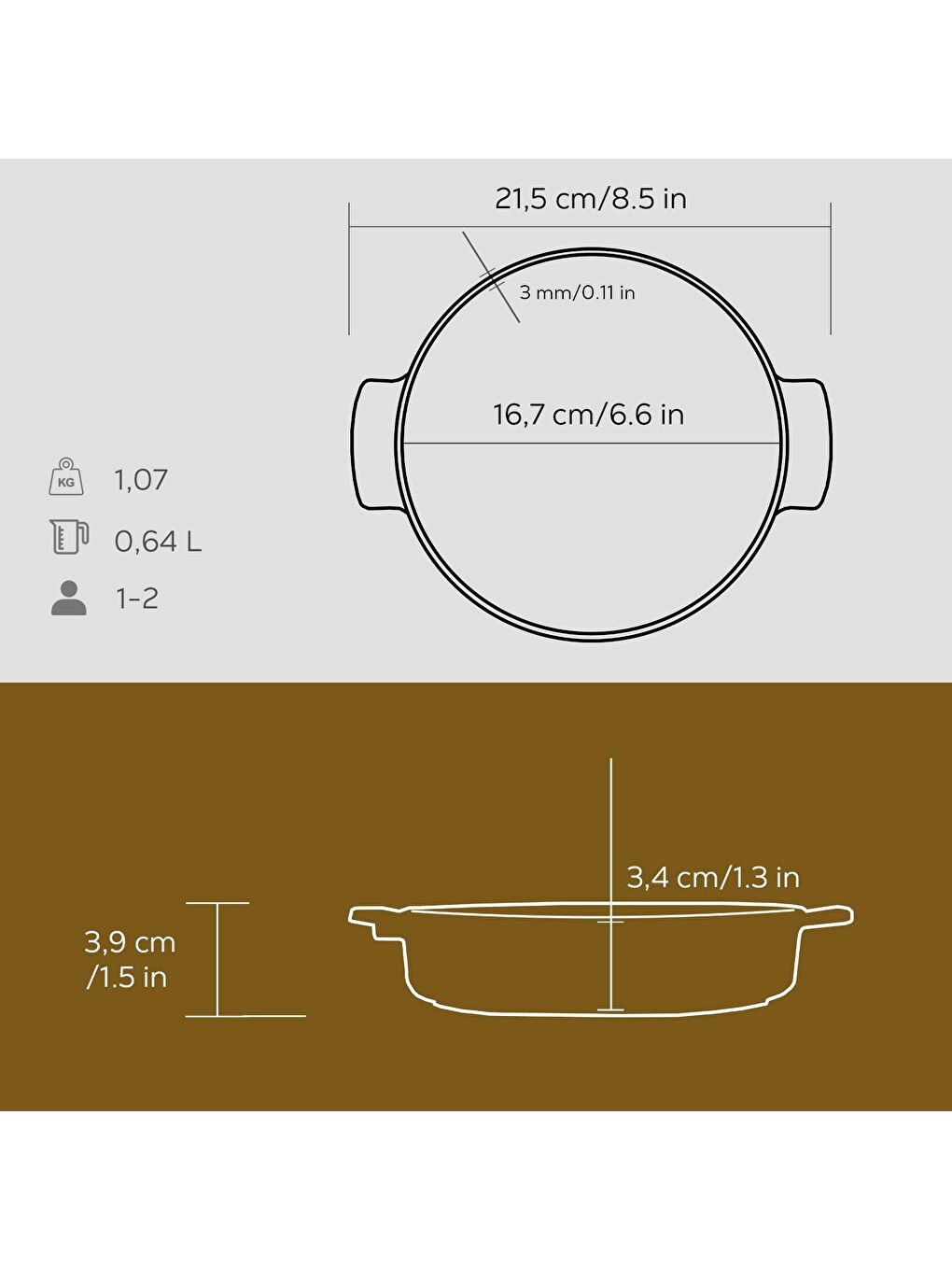 Siyah Yuvarlak Güveç Kabı Döküm Demir Yekpare Çift Kulplu Çap(Ø)17cm.-3
