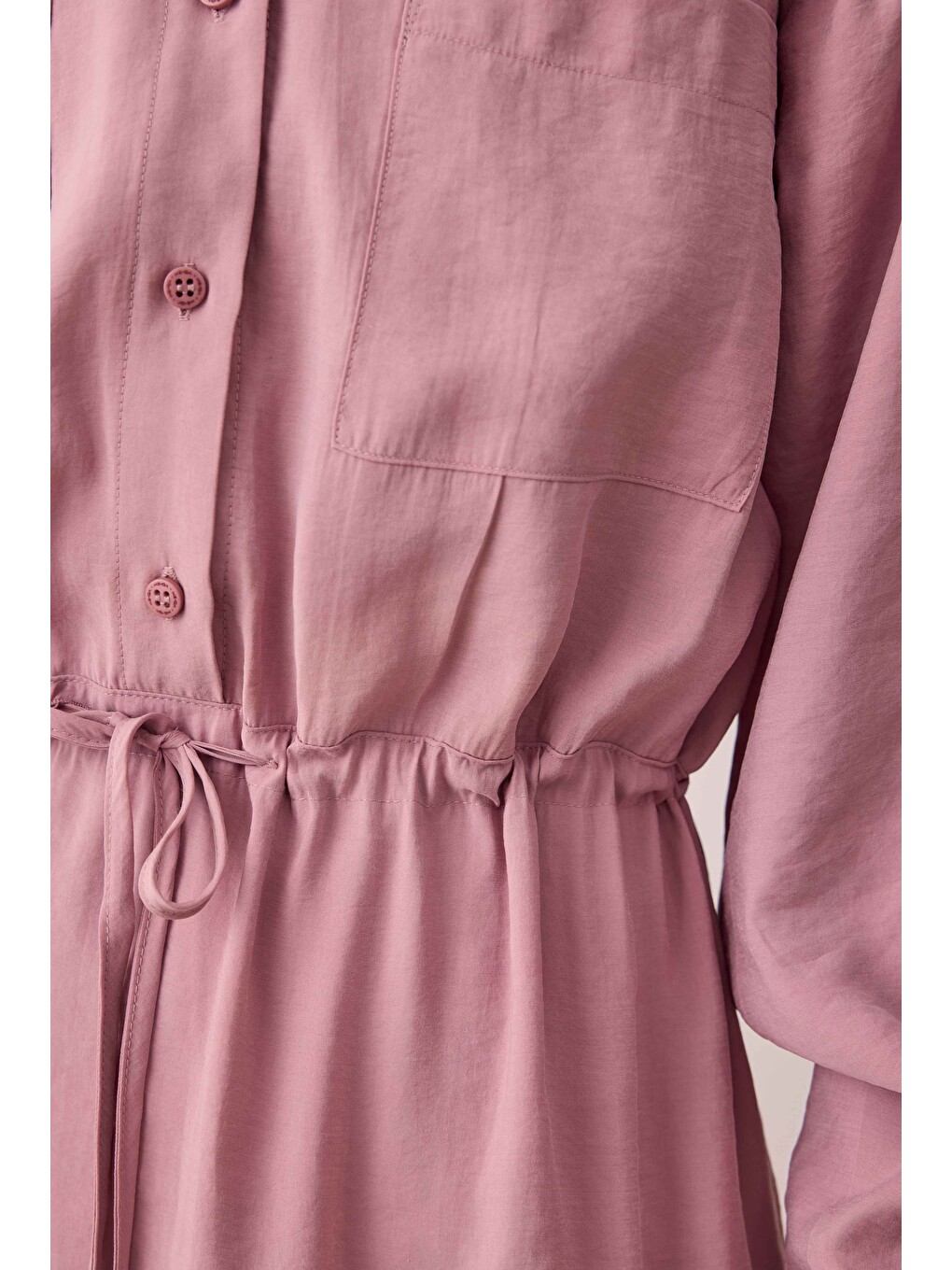 Pembe Büzgülü Modal Elbise Gül Kurusu-4