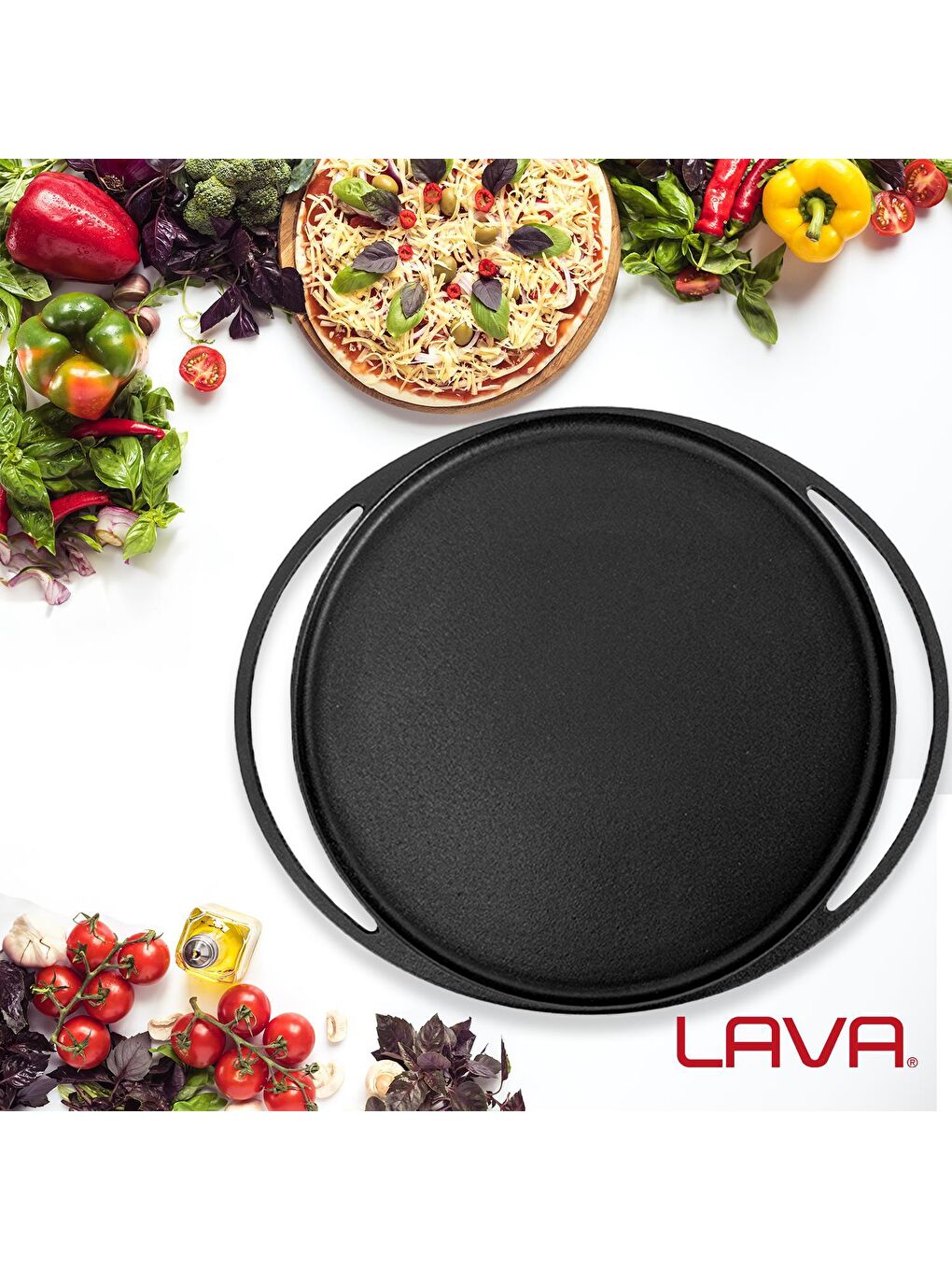 Siyah Yuvarlak Pizza Krep Pankek Tavası Döküm Demir Yekpare Çift Kulplu Çap(Ø)28cm.-6