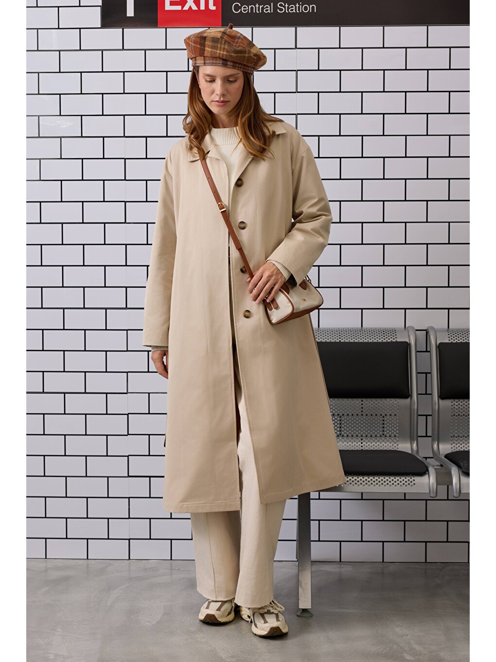 Bej Minimal Trençkot Soft Kaşmir-3