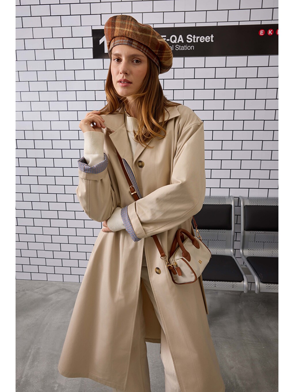 Bej Minimal Trençkot Soft Kaşmir-4