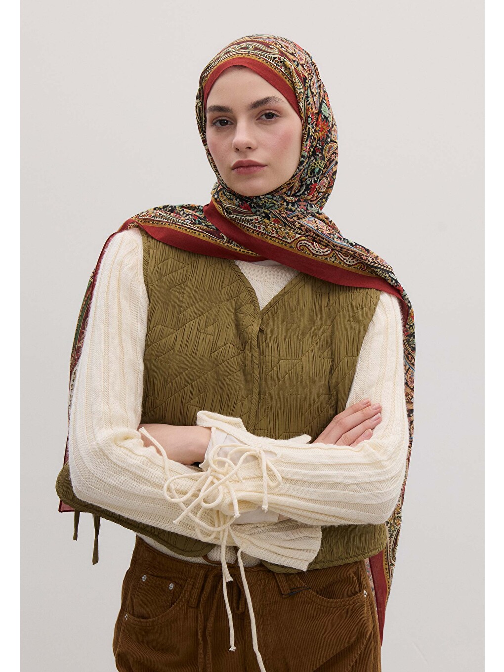 Nordıc Paısley Desen Şal Kırmızı-4
